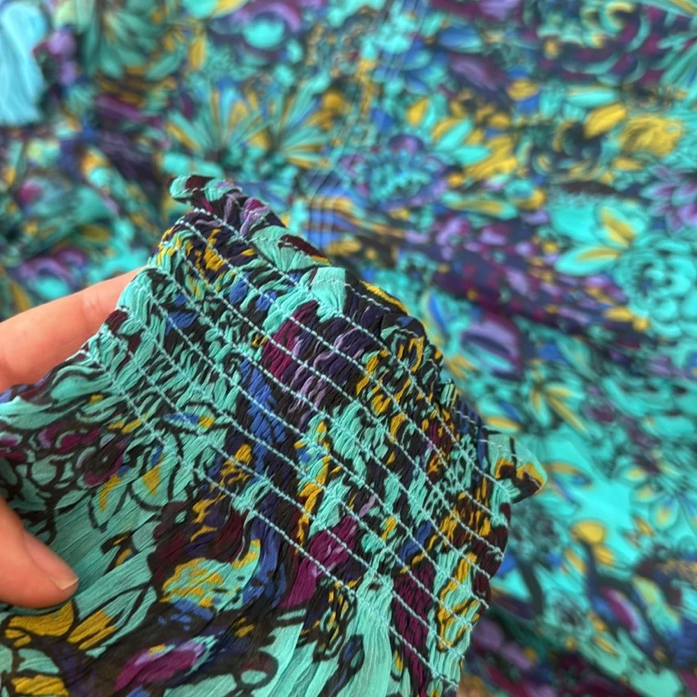 NWT By Anthropologie The Marais Printed Chiffon Maxi Dress In Blue, size XL - Picture 11 of 12